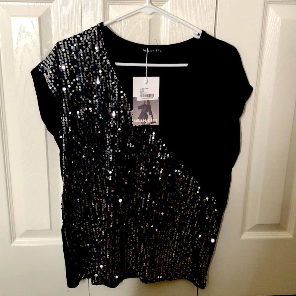 Black silver sequin top